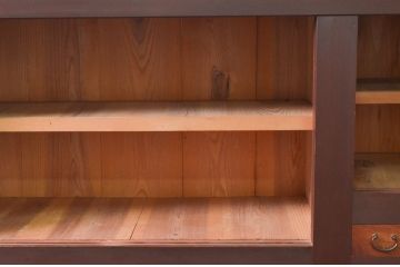 和製アンティーク　美品!!　木目も美しい丸桟引き戸の近江水屋箪笥サイドボード(収納棚、戸棚、食器棚、サイドキャビネット)(R-076701)