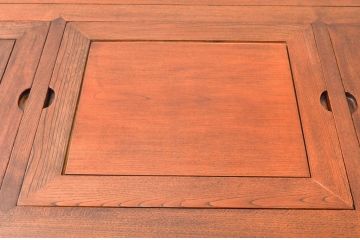 中古　未使用展示品　民芸家具　楡(ニレ)材　2way　ぬくもり感じる鮮やかな木色が素敵な収納付き囲炉裏テーブル(関西火鉢、長火鉢、木製火鉢、2人掛け、4人掛け、ダイニングテーブル、食卓、座卓、ローテーブル、センターテーブル、リビングテーブル)(R-076703)