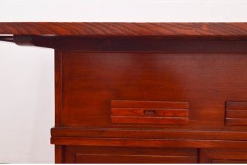 中古　未使用展示品　民芸家具　楡(ニレ)材　2way　ぬくもり感じる鮮やかな木色が素敵な収納付き囲炉裏テーブル(関西火鉢、長火鉢、木製火鉢、2人掛け、4人掛け、ダイニングテーブル、食卓、座卓、ローテーブル、センターテーブル、リビングテーブル)(R-076703)