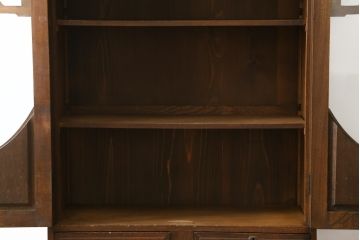 和製アンティーク　大正ロマン　ゆらゆらガラス　昔懐かしい雰囲気漂う栓材の象嵌入り本箱(ブックケース、サイドキャビネット、収納棚、戸棚、食器棚)(R-076717)