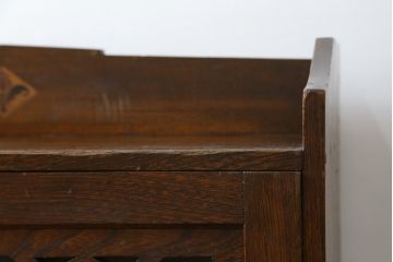 和製アンティーク　大正ロマン　ゆらゆらガラス　昔懐かしい雰囲気漂う栓材の象嵌入り本箱(ブックケース、サイドキャビネット、収納棚、戸棚、食器棚)(R-076717)