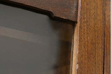 和製アンティーク　大正ロマン　ゆらゆらガラス　昔懐かしい雰囲気漂う栓材の象嵌入り本箱(ブックケース、サイドキャビネット、収納棚、戸棚、食器棚)(R-076717)