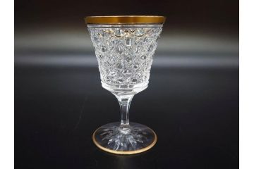 須田秀石　江戸切子　金彩　龍目文　繊細なカットが美しく上品な雰囲気の葡萄酒杯揃(グラス2客、酒器、ガラス、硝子、共箱付き)(R-076728)