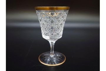 須田秀石　江戸切子　金彩　龍目文　繊細なカットが美しく上品な雰囲気の葡萄酒杯揃(グラス2客、酒器、ガラス、硝子、共箱付き)(R-076728)