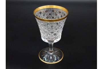 須田秀石　江戸切子　金彩　龍目文　繊細なカットが美しく上品な雰囲気の葡萄酒杯揃(グラス2客、酒器、ガラス、硝子、共箱付き)(R-076728)