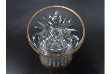 須田秀石　江戸切子　金彩　龍目文　繊細なカットが美しく上品な雰囲気の葡萄酒杯揃(グラス2客、酒器、ガラス、硝子、共箱付き)(R-076728)