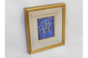 真作　山下邦雄　「サーカスがやってきた」　F0号　日本画(共シール、絵画、額装、箱付き)(R-076732)