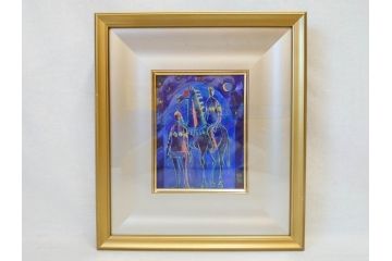 真作　山下邦雄　「サーカスがやってきた」　F0号　日本画(共シール、絵画、額装、箱付き)(R-076732)