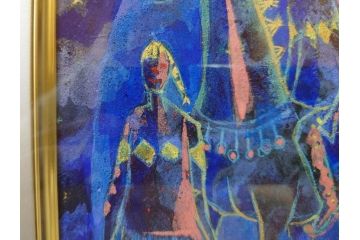 真作　山下邦雄　「サーカスがやってきた」　F0号　日本画(共シール、絵画、額装、箱付き)(R-076732)