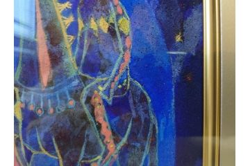真作　山下邦雄　「サーカスがやってきた」　F0号　日本画(共シール、絵画、額装、箱付き)(R-076732)