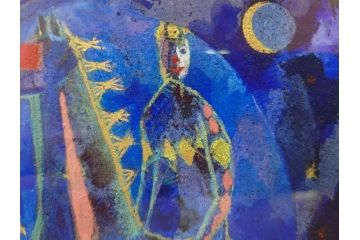 真作　山下邦雄　「サーカスがやってきた」　F0号　日本画(共シール、絵画、額装、箱付き)(R-076732)