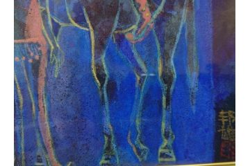 真作　山下邦雄　「サーカスがやってきた」　F0号　日本画(共シール、絵画、額装、箱付き)(R-076732)