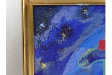 真作　山下邦雄　「サーカスがやってきた」　F0号　日本画(共シール、絵画、額装、箱付き)(R-076732)