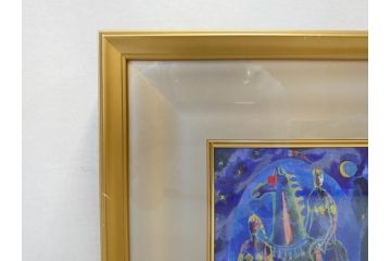 真作　山下邦雄　「サーカスがやってきた」　F0号　日本画(共シール、絵画、額装、箱付き)(R-076732)