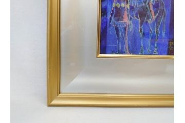 真作　山下邦雄　「サーカスがやってきた」　F0号　日本画(共シール、絵画、額装、箱付き)(R-076732)