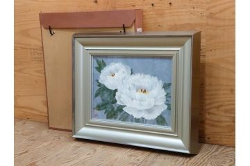 真作　山下邦雄　「牡丹」　6F(6号)　日本画(ぼたん、花、共シール、絵画、額装、箱付き)(R-076743)