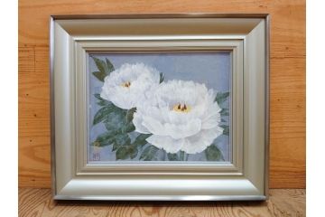 真作　山下邦雄　「牡丹」　6F(6号)　日本画(ぼたん、花、共シール、絵画、額装、箱付き)(R-076743)