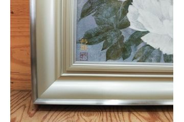 真作　山下邦雄　「牡丹」　6F(6号)　日本画(ぼたん、花、共シール、絵画、額装、箱付き)(R-076743)