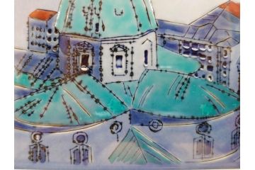 真作　辻毅彦　陶額(風景画、陶板画、額装、箱付き)(R-076744)