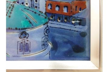 真作　辻毅彦　陶額(風景画、陶板画、額装、箱付き)(R-076744)
