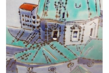 真作　辻毅彦　陶額(風景画、陶板画、額装、箱付き)(R-076744)