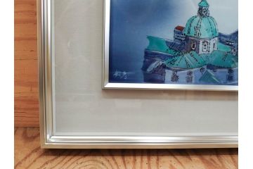 真作　辻毅彦　陶額(風景画、陶板画、額装、箱付き)(R-076744)