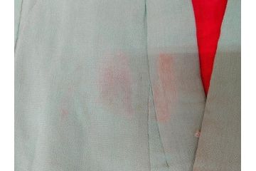 大正〜昭和初期　縮緬(ちりめん)　松竹梅　鶴　扇子　子供着物　振袖(子ども、古布、リメイク、衣装、Japanese KIMONO)(R-076755)