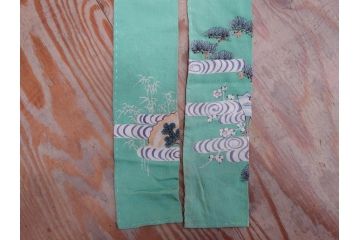 大正〜昭和初期　縮緬(ちりめん)　松竹梅　鶴　扇子　子供着物　振袖(子ども、古布、リメイク、衣装、Japanese KIMONO)(R-076755)