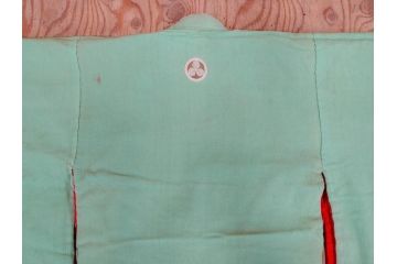 大正〜昭和初期　縮緬(ちりめん)　松竹梅　鶴　扇子　子供着物　振袖(子ども、古布、リメイク、衣装、Japanese KIMONO)(R-076755)