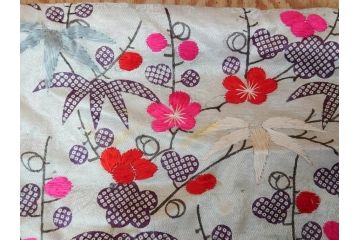 明治〜大正　正絹　刺繍　鶴亀　松竹梅　振袖　着物　打掛(古布、リメイク、衣装、Japanese KIMONO)(R-076756)