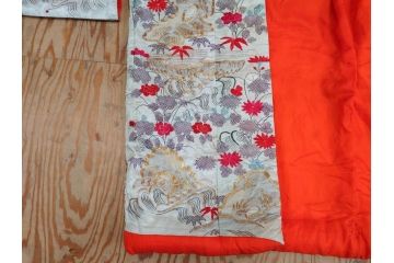 明治〜大正　正絹　刺繍　鶴亀　松竹梅　振袖　着物　打掛(古布、リメイク、衣装、Japanese KIMONO)(R-076756)