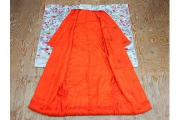 明治〜大正　正絹　刺繍　鶴亀　松竹梅　振袖　着物　打掛(古布、リメイク、衣装、Japanese KIMONO)(R-076756)