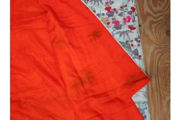 明治〜大正　正絹　刺繍　鶴亀　松竹梅　振袖　着物　打掛(古布、リメイク、衣装、Japanese KIMONO)(R-076756)