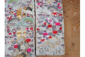 明治〜大正　正絹　刺繍　鶴亀　松竹梅　振袖　着物　打掛(古布、リメイク、衣装、Japanese KIMONO)(R-076756)