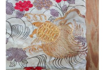 明治〜大正　正絹　刺繍　鶴亀　松竹梅　振袖　着物　打掛(古布、リメイク、衣装、Japanese KIMONO)(R-076756)