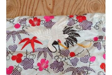 明治〜大正　正絹　刺繍　鶴亀　松竹梅　振袖　着物　打掛(古布、リメイク、衣装、Japanese KIMONO)(R-076756)
