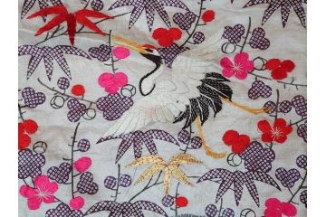 明治〜大正　正絹　刺繍　鶴亀　松竹梅　振袖　着物　打掛(古布、リメイク、衣装、Japanese KIMONO)(R-076756)