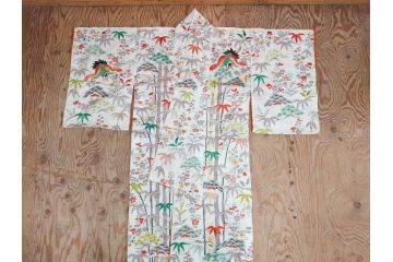 大正〜昭和初期　正絹　刺繍　鶴亀　松竹梅　着物　打掛(古布、リメイク、衣装、Japanese KIMONO)(R-076757)