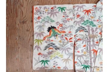 大正〜昭和初期　正絹　刺繍　鶴亀　松竹梅　着物　打掛(古布、リメイク、衣装、Japanese KIMONO)(R-076757)