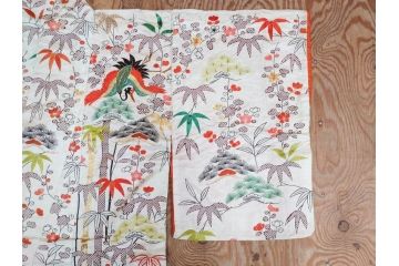 大正〜昭和初期　正絹　刺繍　鶴亀　松竹梅　着物　打掛(古布、リメイク、衣装、Japanese KIMONO)(R-076757)