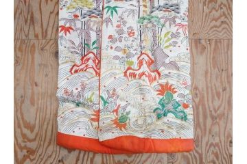 大正〜昭和初期　正絹　刺繍　鶴亀　松竹梅　着物　打掛(古布、リメイク、衣装、Japanese KIMONO)(R-076757)