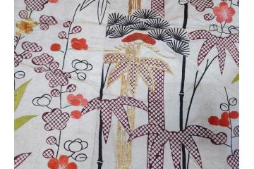 大正〜昭和初期　正絹　刺繍　鶴亀　松竹梅　着物　打掛(古布、リメイク、衣装、Japanese KIMONO)(R-076757)