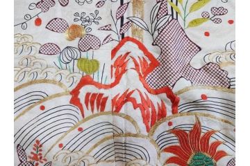 大正〜昭和初期　正絹　刺繍　鶴亀　松竹梅　着物　打掛(古布、リメイク、衣装、Japanese KIMONO)(R-076757)