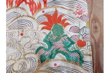 大正〜昭和初期　正絹　刺繍　鶴亀　松竹梅　着物　打掛(古布、リメイク、衣装、Japanese KIMONO)(R-076757)
