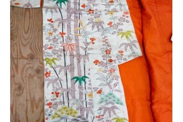 大正〜昭和初期　正絹　刺繍　鶴亀　松竹梅　着物　打掛(古布、リメイク、衣装、Japanese KIMONO)(R-076757)