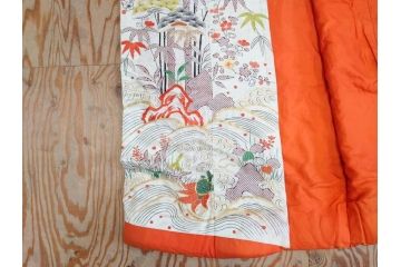 大正〜昭和初期　正絹　刺繍　鶴亀　松竹梅　着物　打掛(古布、リメイク、衣装、Japanese KIMONO)(R-076757)