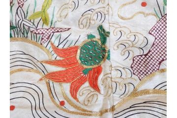 大正〜昭和初期　正絹　刺繍　鶴亀　松竹梅　着物　打掛(古布、リメイク、衣装、Japanese KIMONO)(R-076757)