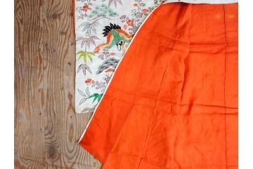 大正〜昭和初期　正絹　刺繍　鶴亀　松竹梅　着物　打掛(古布、リメイク、衣装、Japanese KIMONO)(R-076757)