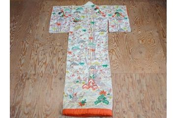 大正〜昭和初期　正絹　刺繍　鶴亀　松竹梅　着物　打掛(古布、リメイク、衣装、Japanese KIMONO)(R-076757)