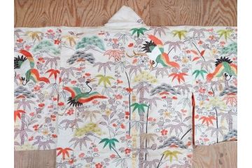 大正〜昭和初期　正絹　刺繍　鶴亀　松竹梅　着物　打掛(古布、リメイク、衣装、Japanese KIMONO)(R-076757)